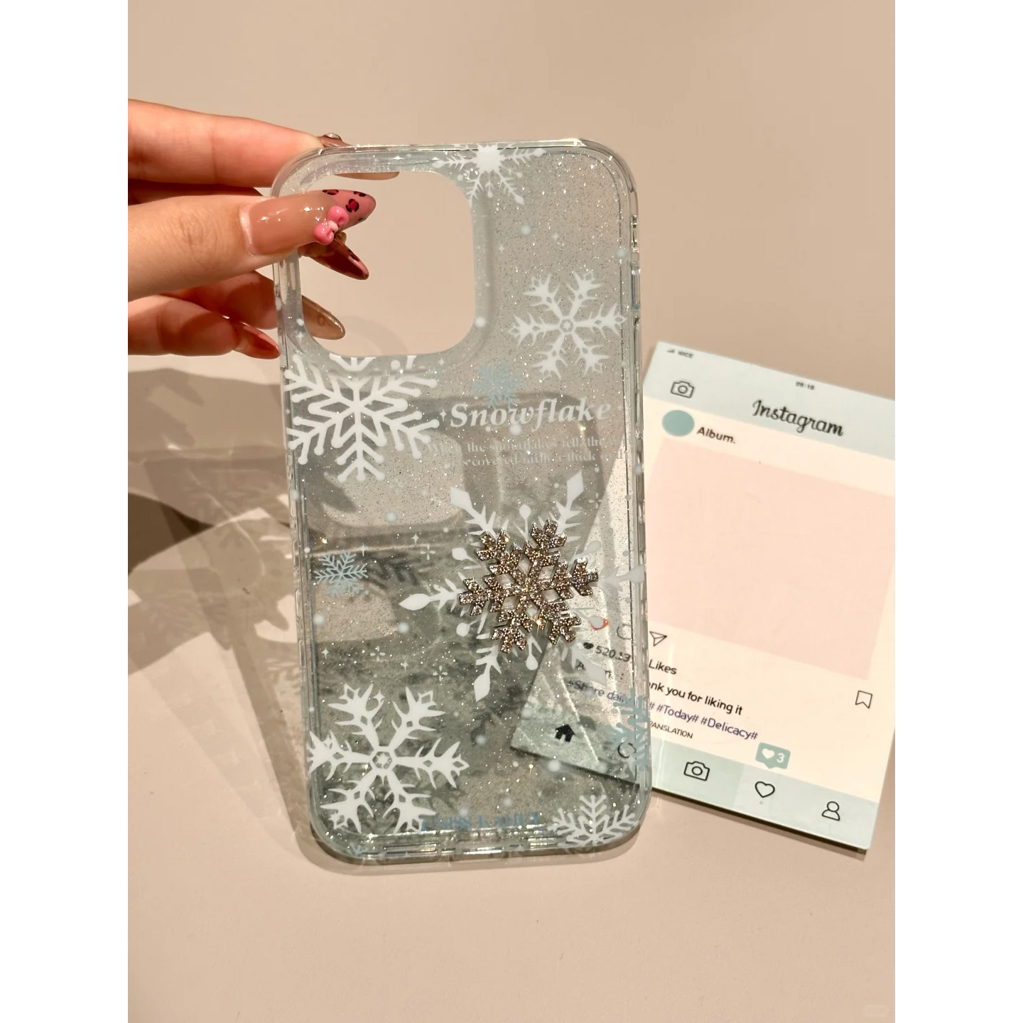 小红书爆款ins冬日雪花适用苹果16promax手机壳iphone15蛇年新款12爆闪bulingbuling闪粉壳13pro小众14女15套