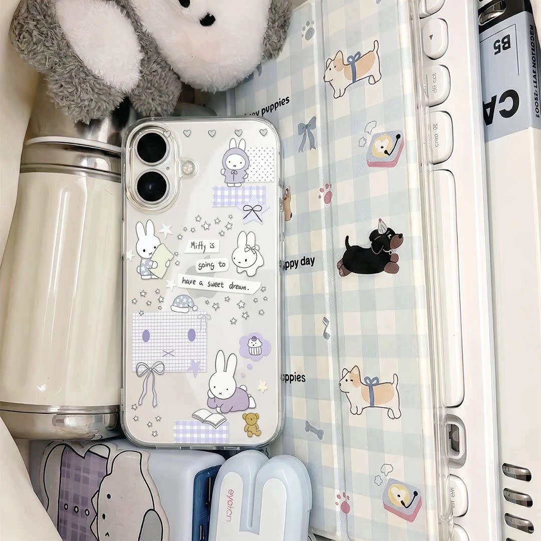 紫色米菲兔插图适用苹果17promax手机壳iPhone16太空壳华为Mate80防摔Reno15vivox300小米17pro硅胶荣耀500软
