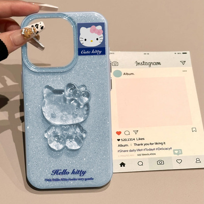 少女心ins立体kt凯蒂猫适用苹果16promax可爱卡通手机壳iphone13新款14pro闪粉16pro全包防摔手机套凯蒂贴件