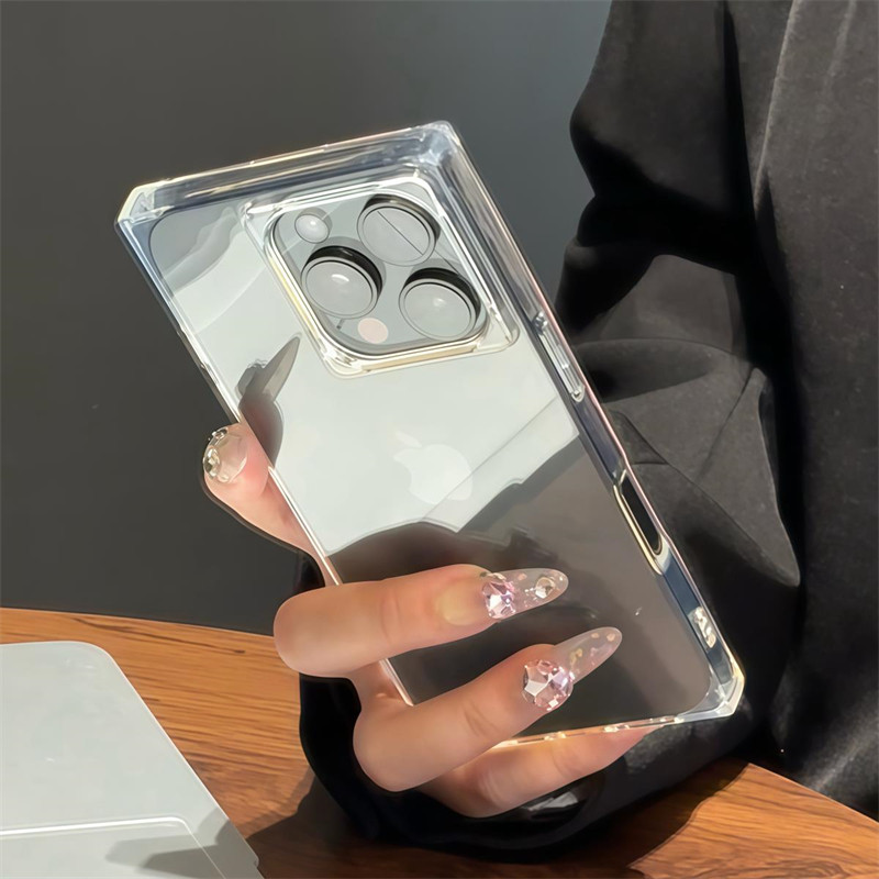 ins方形透明手机壳iphone16pro手机壳适用苹果15proMax简约高级感13全包12超薄防摔14保护套男女16plus个性11