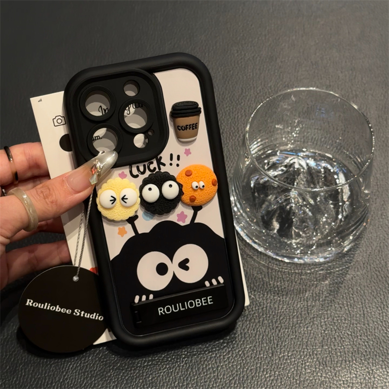立体煤球支架适用苹果16promax手机壳iphone15可爱卡通13趣味新款12网红女款华为Pura70荣耀vivo小米14全包套