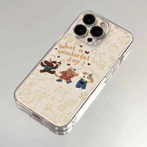 三只快乐小狗适用苹果15手机壳16Pro卡通vivox100透明红米note13防摔小米14一加套华为pura70荣耀200硅胶OPPO