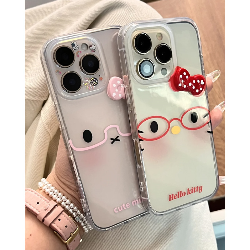 闺蜜ins害羞腮红眼镜米菲兔Kitty猫蝴蝶结适用iPhone16promax手机壳新款苹果小米15/14华为P70荣耀vivoppo女