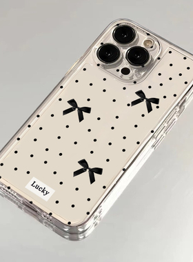 黑色波点蝴蝶结适用苹果15手机壳16Pro卡通vivox100透明红米note13防摔小米14一加华为pura70荣耀200硅胶OPPO