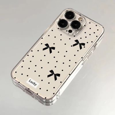 黑色波点蝴蝶结适用苹果15手机壳16Pro卡通vivox100透明红米note13防摔小米14一加华为pura70荣耀200硅胶OPPO