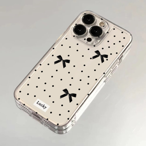 黑色波点蝴蝶结适用苹果15手机壳16Pro卡通vivox100透明红米note13防摔小米14一加华为pura70荣耀200硅胶OPPO