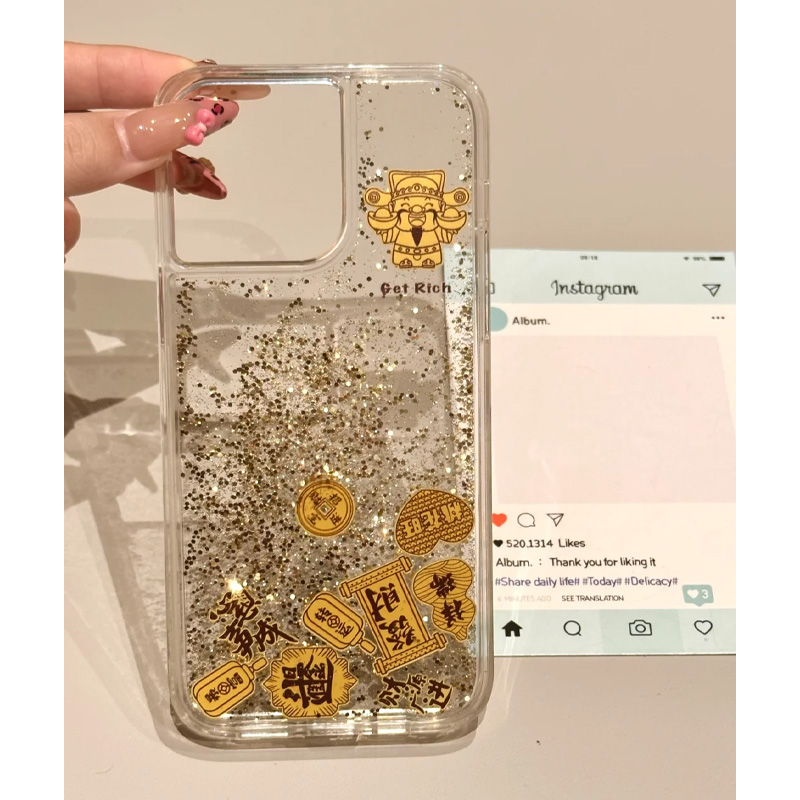 新年款文字流沙壳适用iPhone16promax手机壳流动苹果14新款15ProMax防摔12透明女14pro中国风13Pro硅胶11全包