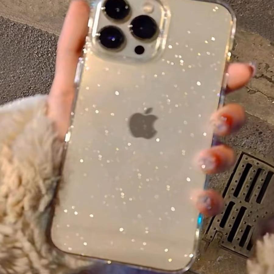 简约透明细闪适用苹果15promax手机壳华为mate60pro新款iphone14pro全包防摔13网红高级12闪粉女神气质保护套