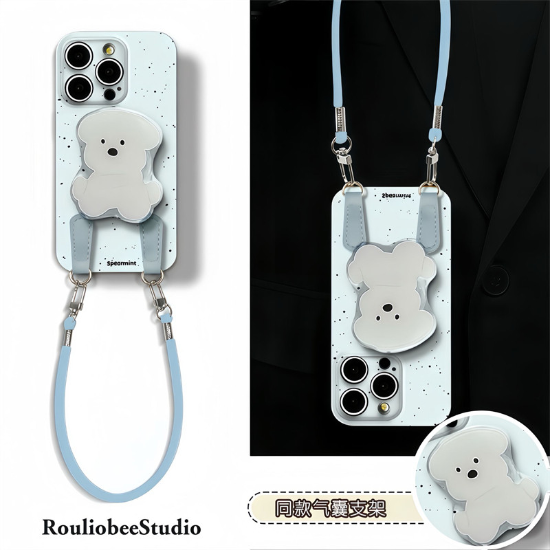 蓝底墨点适用苹果17promax手机壳16pro华为mate70新款小白狗支架pura70菲林壳OPPOReno13/vivos20x200小米15