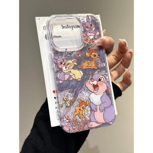 半透紫桑普兔适用苹果15/16手机壳16Pro卡通vivox100冰裂纹红米note13防摔小米14华为pura70荣耀200女OPPO套