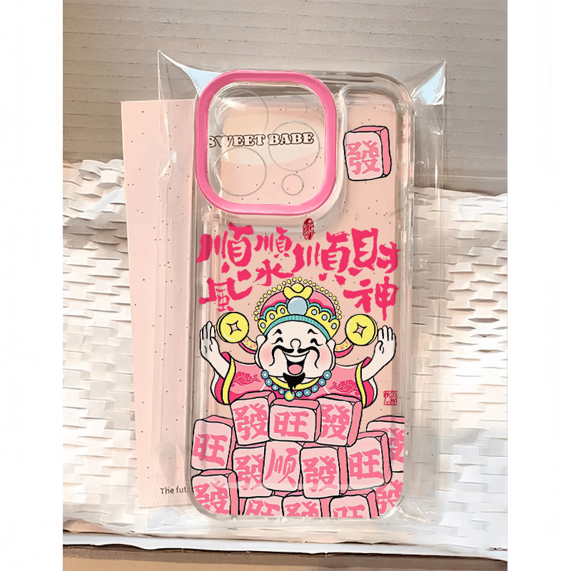 顺风顺水顺财神麻将适用苹果17promax手机壳iPhone16太空壳华为Mate80防摔Reno15vivox300小米17pro软荣耀500