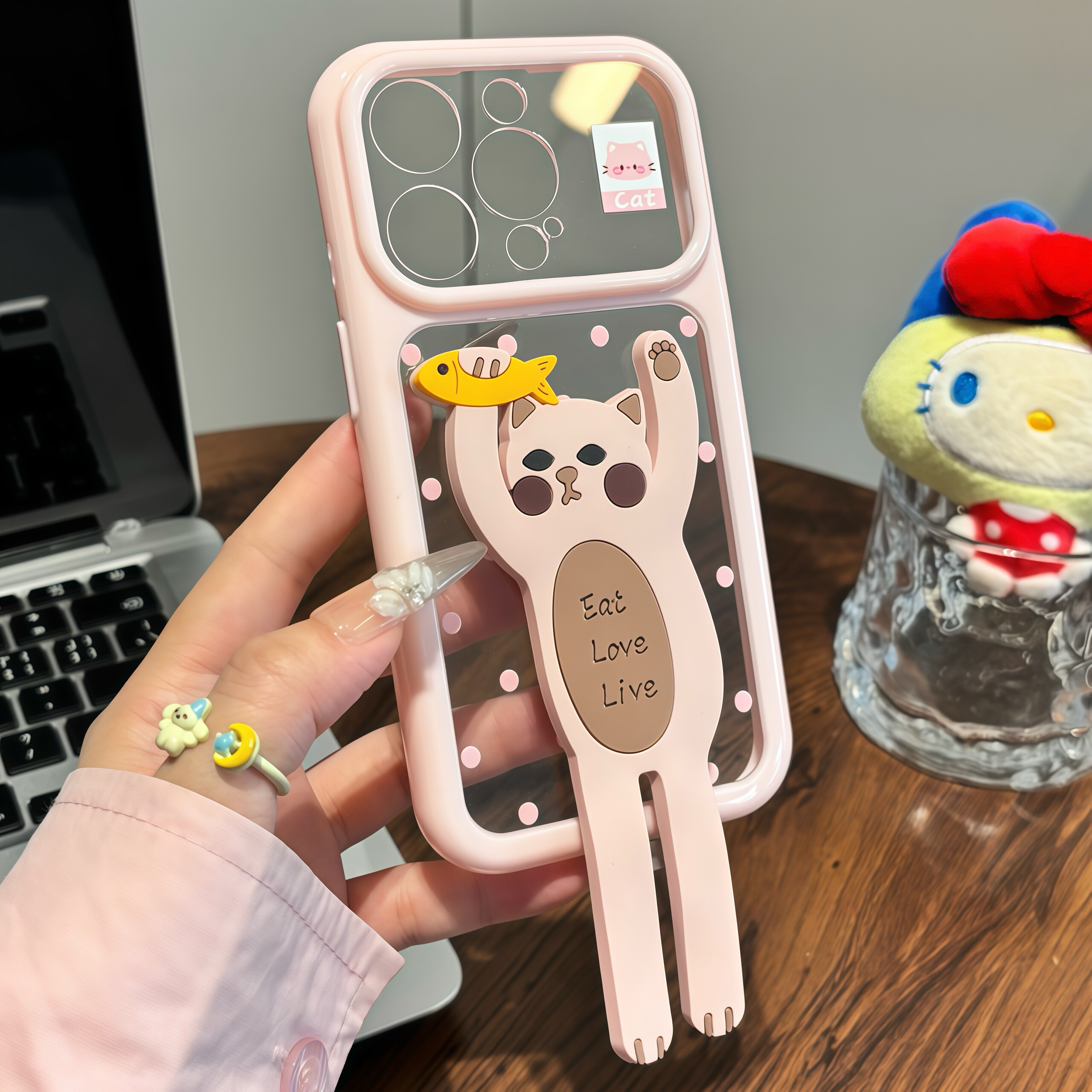 波点抓鱼干猫适用iPhone17promax小猫支架手机壳苹果16pro新款星空壳15Pro透明男女款13/14防摔16保护套plus