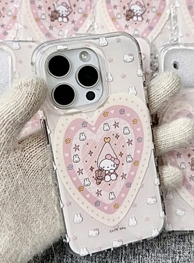 ins爱心粉Kitty适用苹果16/15/14pro手机壳华为Pura70pro新款大孔白色mate60/OPPOvivos19x100套小米14note13
