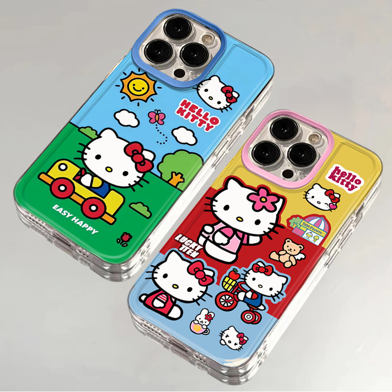 蓝绿单车kitty适用苹果15手机壳16Pro卡通vivox100透明红米note13防摔小米14一加华为pura70荣耀200硅胶OPPO