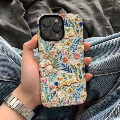 艺术花朵适用苹果15手机壳iPhone16promax卡通华为mate70荣耀vivo个性小米超火菲林二合一防摔OPPO网红超火套