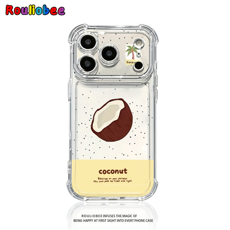 英文泼墨椰树椰子适用iPhone17promax苹果16pro手机壳华为Mate80/70新款透明气囊壳vivox300防摔小米17Pro软