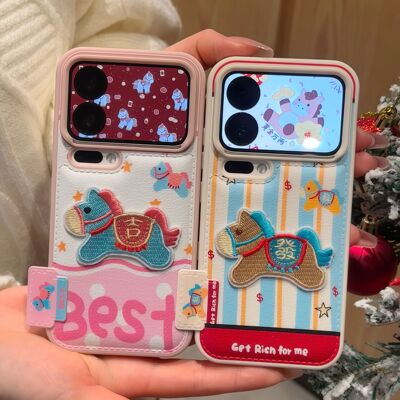 条纹發字小马适用苹果17promax手机壳16pro华为mate70新款刺绣贴件pura70防摔糖果气垫壳OPPOReno13/vivos20