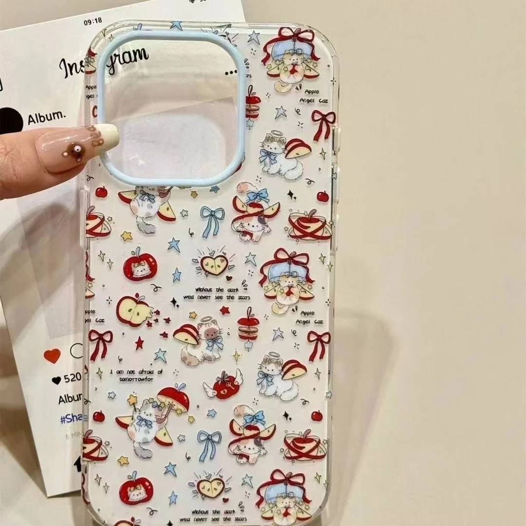 风铃小猫适用苹果16promax手机壳iphone13新款奶油壳15pro华为mate70荣耀vivox200小米15OPPO全包双层防摔软