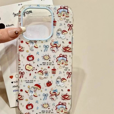 风铃小猫适用苹果16promax手机壳iphone13新款奶油壳15pro华为mate70荣耀vivox200小米15OPPO全包双层防摔软