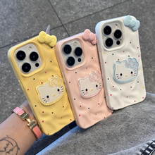 可爱蝴蝶结hellokitty猫陨石纹适用iPhone15promax手机壳苹果16新款16ProMax褶皱16pro女款14pro硅胶13软12壳