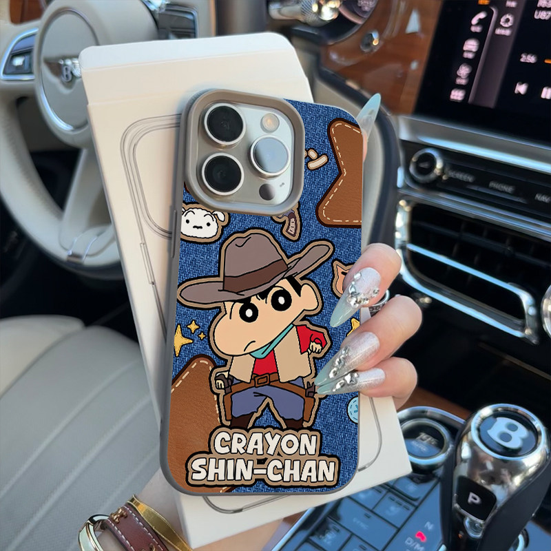 西部牛仔小新适用苹果16/15promax手机壳iphone14pro可爱卡通13软壳12女新款11荔枝纹肤感防摔plus多色软套壳