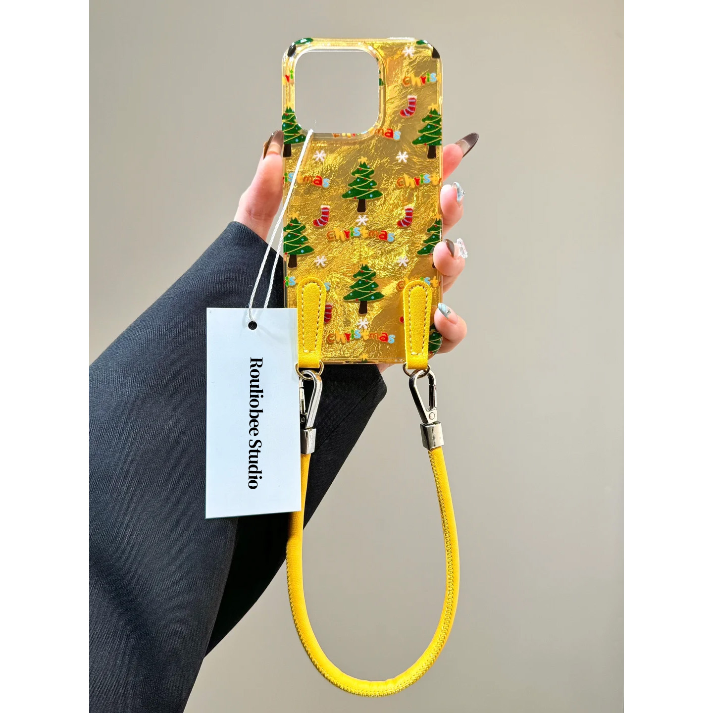 金色圣诞树适用苹果16promax手机壳iPhone15promax/14/13pro冰裂纹华为Pura70荣耀200vivo小米14高级OPPO软套