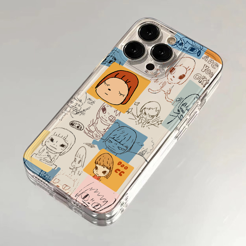 手绘涂鸦奈良美智适用苹果15手机壳16卡通vivox100透明红米note13防摔小米14一加华为pura70荣耀200硅胶OPPO