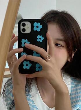 夏日蓝色花朵适用苹果15promax手机壳16pro华为mate60新款pura70果冻壳OPPOReno12/vivos19x100女小米14个性