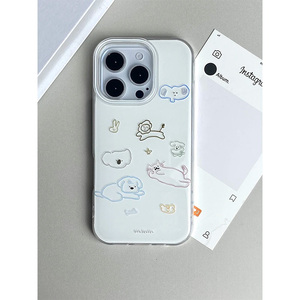 趣味软萌彩线条动物园适用苹果16promax手机壳iphone13新款15女华为荣耀vivo小米OPPO全包双层防摔套网红超火