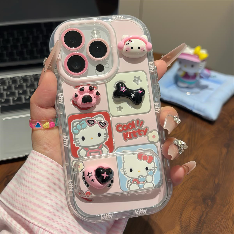 耳机猫爪kitty音乐小猫镜子支架适用iPhone16promax手机壳新款华为mate70荣耀vivo小米iPhone15防摔网红oppo