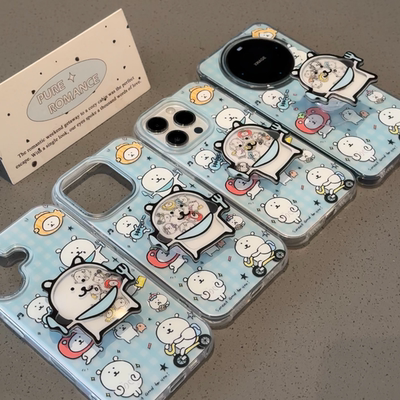 可爱卡通自嘲熊摇摇乐支架适用苹果16promax手机壳iPhone15新款14韩风华为mate70荣耀vivo小米OPPO网红全包13