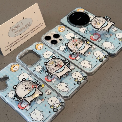 可爱卡通自嘲熊摇摇乐支架适用苹果16promax手机壳iPhone15新款14韩风华为mate70荣耀vivo小米OPPO网红全包13