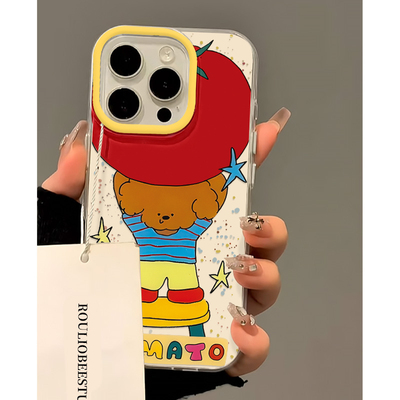 可爱番茄小熊适用苹果16promax手机壳iphone13/14新款15pro华为mate70荣耀vivox200小米15OPPO全包双层防摔套