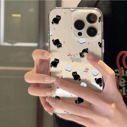 格纹爱心黑猫适用苹果15手机壳16Pro卡通vivox100透明红米note13防摔小米14一加套华为pura70荣耀200硅胶OPPO