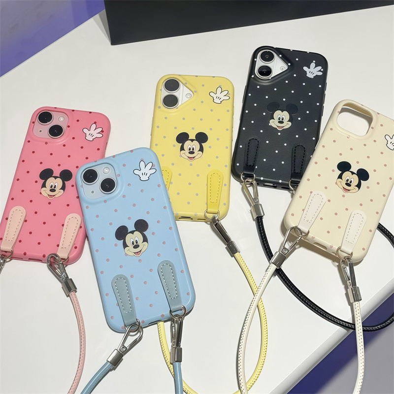 黄色波点米奇适用iPhone16promax苹果15pro手机壳新款13/14气质女神14promax华为Pura70防摔Mate60挂绳超火软