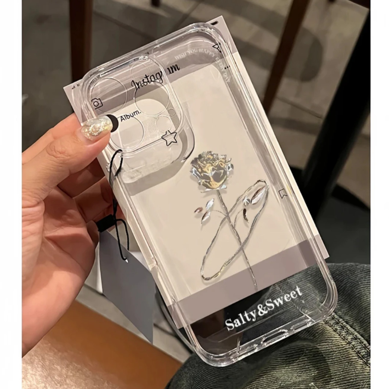 银色打印玫瑰适用苹果15手机壳16Pro卡通vivox100透明红米note13防摔小米14一加华为pura70荣耀200硅胶OPPO