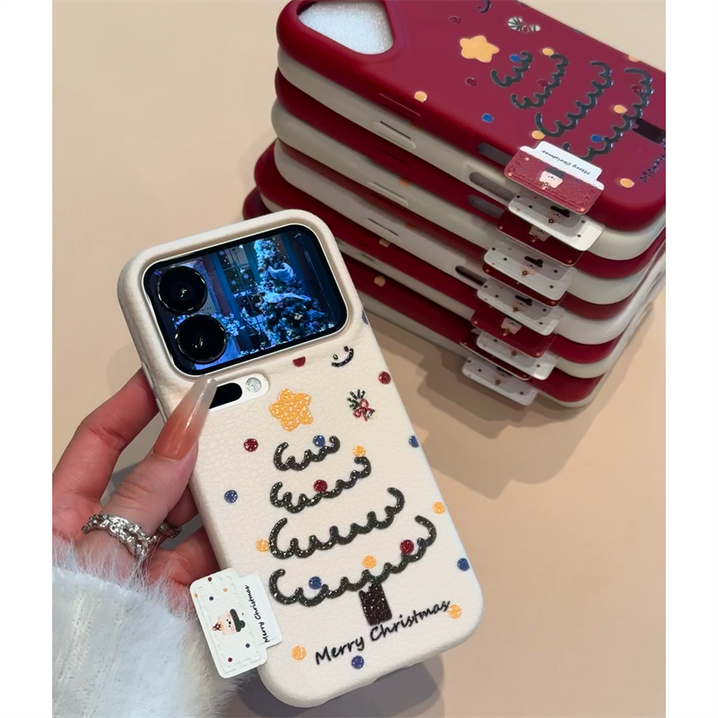 秋冬线条圣诞树适用苹果17ProMax皮纹华为Pura80潮荣耀400手机壳vivoS30新OPPOReno14软小米17女红米K80软套,3C数码配件,手机保护套/壳,淘宝优惠券,粉丝福利购,淘宝优惠卷