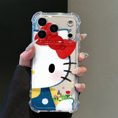 可爱大脸蛋Kitty适用iPhone17promax苹果16pro手机壳华为Mate70新款透明气囊壳vivox300荣耀400防摔小米17Pro