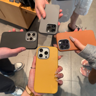 ins极简高级感荔枝纹纯色适用苹果15Pro手机壳磁吸iPhone16promax新款13镜头膜12男女14防指纹plus磨砂防摔套