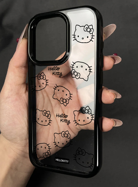 ins风甜酷黑色可爱KT头像适用于苹果16promax手机壳iPhone15promax卡通14pro超好看15防摔14plus保护13套12女