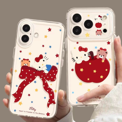 蝴蝶结小猫咪适用苹果17promax手机壳iPhone16pro太空壳华为Mate80防摔Reno15vivox300小米17pro硅胶荣耀500