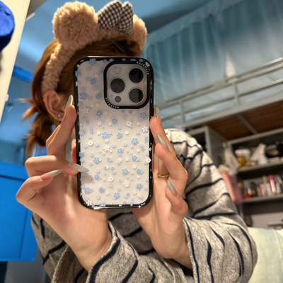 满屏蓝小碎花适用苹果16/17promax手机壳iphone14pro可爱13/14软壳12男女新款16e彩色软边亚克力防摔plus超火