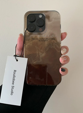 冰川咖啡晕染适用苹果16/15手机壳16Pro卡通vivox100冰裂纹红米note13防摔小米14华为pura70荣耀200女OPPO套