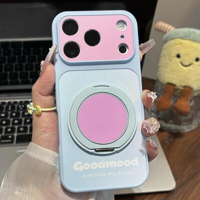 拼色蓝色粉视窗适用苹果17promax旋转支架手机壳iPhone16pro新款康宁壳华为Pura90男女vivoX300防摔小米17pro