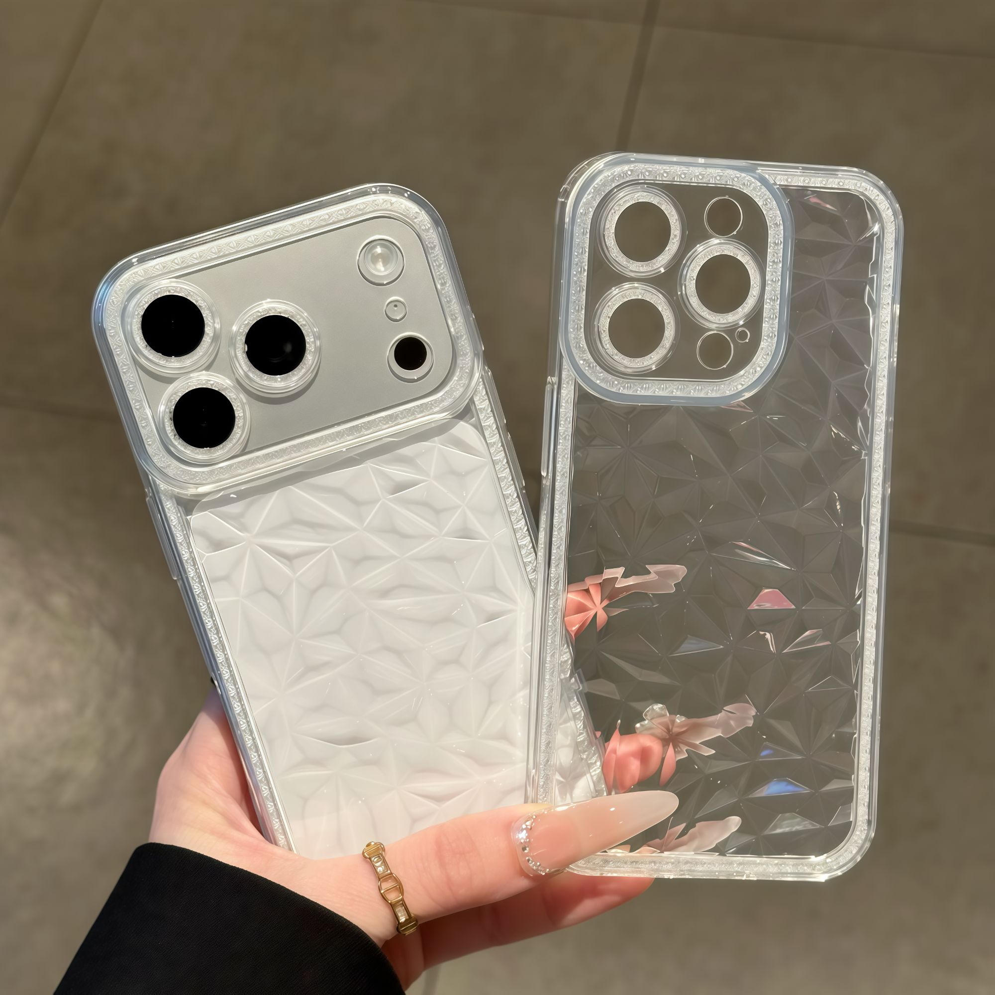 ins风高级感钻石纹适用苹果17ProMax手机壳iPhone16新款15pro透明14网红13女款12pm硅胶14plus全包防摔手机套