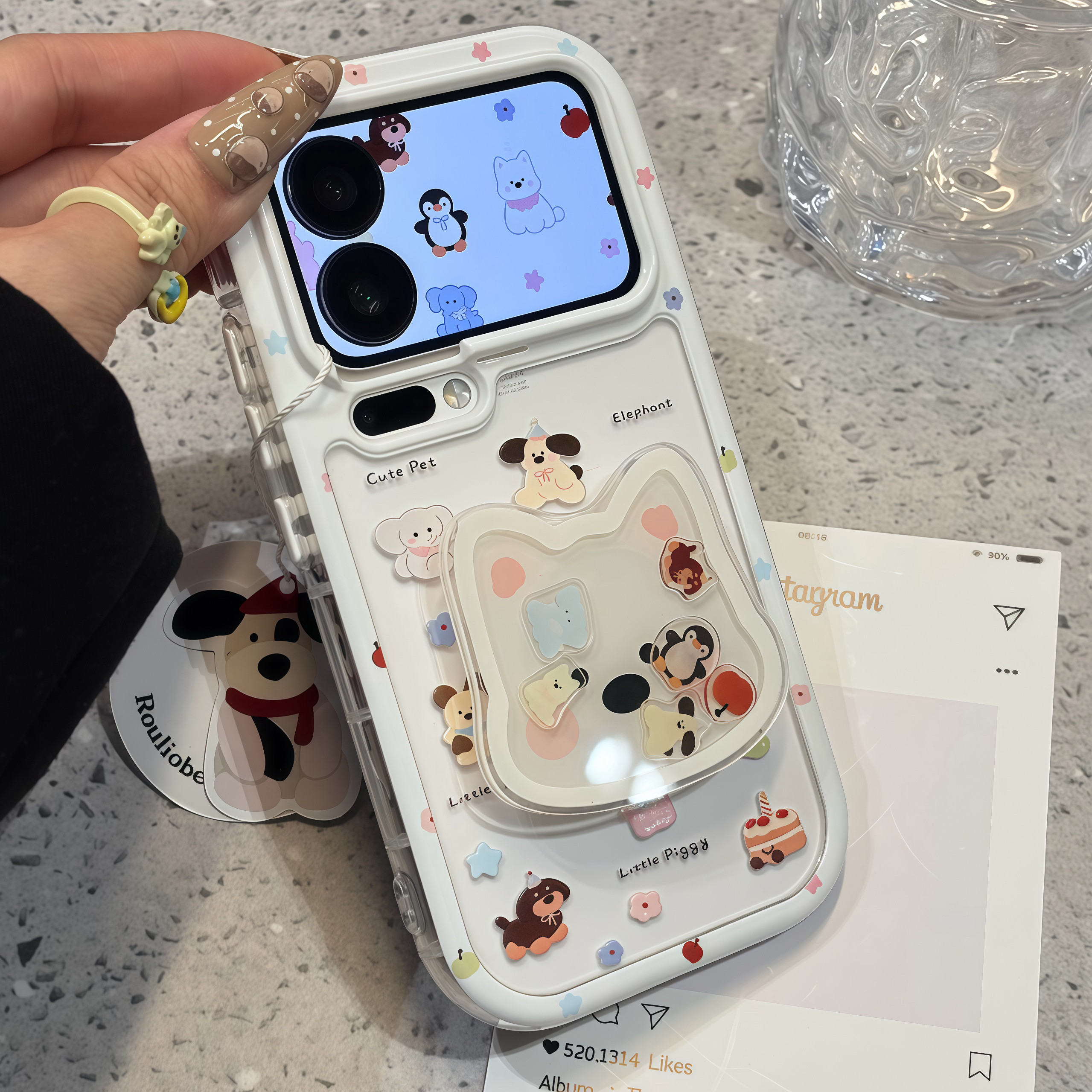 卡通小动物适用iPhoneDuo苹果18promax气垫支架手机壳17Pro新款彩虹壳vivoX500Pro华为Mate90手机套小米18Pro