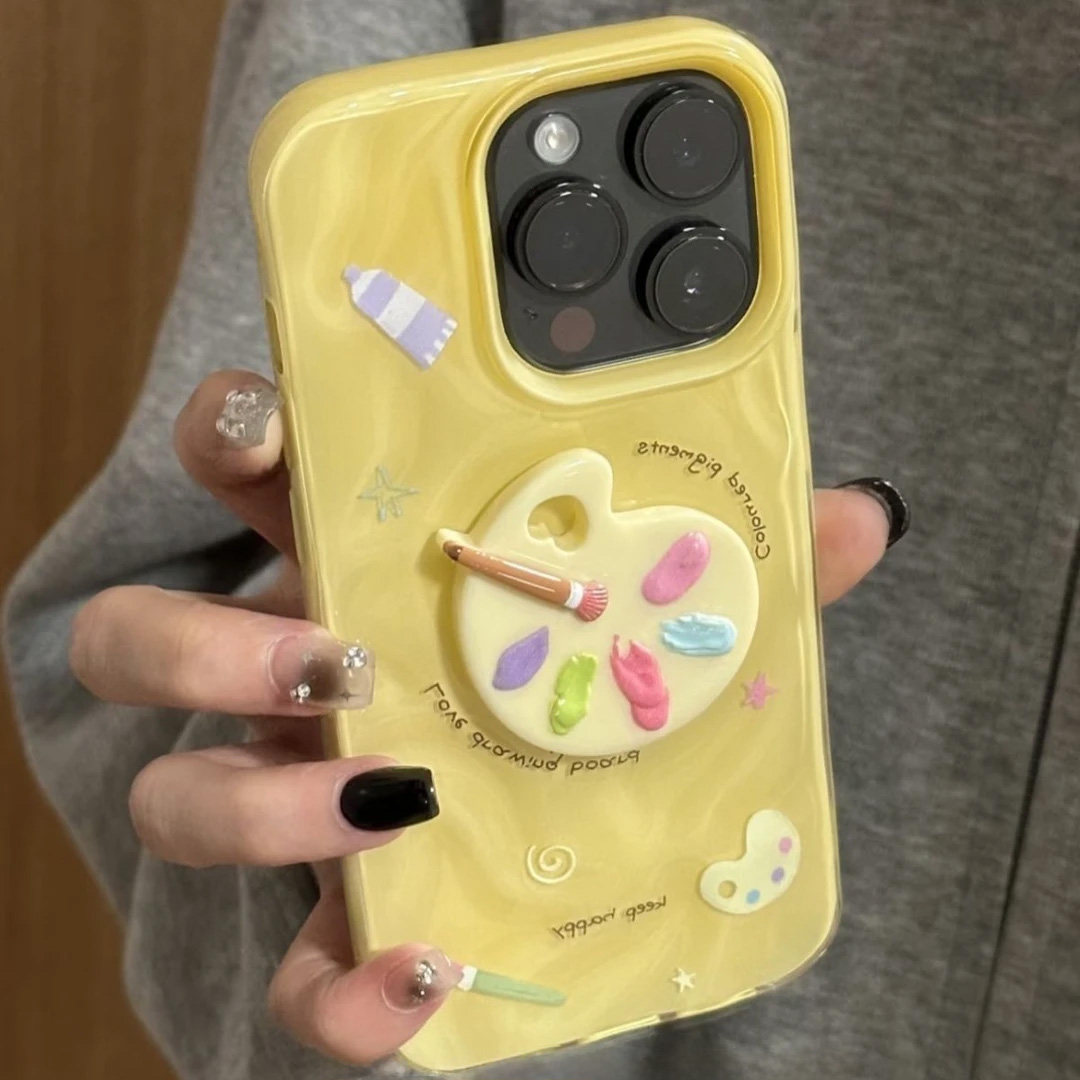 个性贴件调色盘适用苹果15/16手机壳iPhone14Promax立体褶皱陨石纹13/12/11软壳12小众15plus防摔16pro保护15