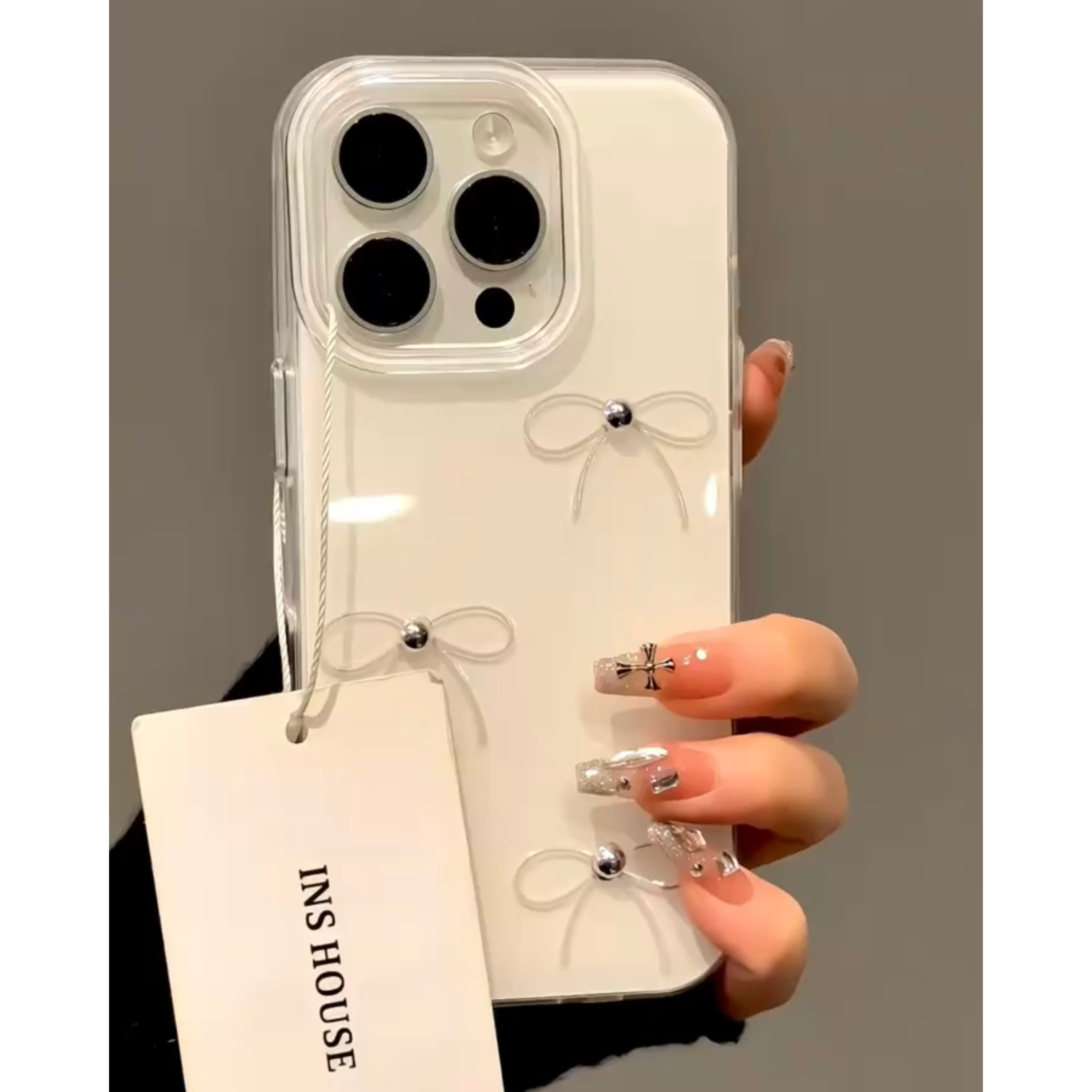 INS蝴蝶结适用苹果16/15promax手机壳iphone14pro可爱卡通13珍珠软壳12女新款11双层IMD壳防摔plus网红超火软