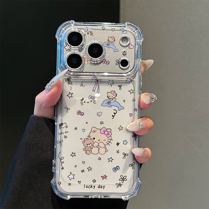 涂鸦海豚猫咪适用iPhone17promax苹果16pro手机壳华为Mate80新款透明气囊壳vivox300荣耀500防摔小米17Pro软