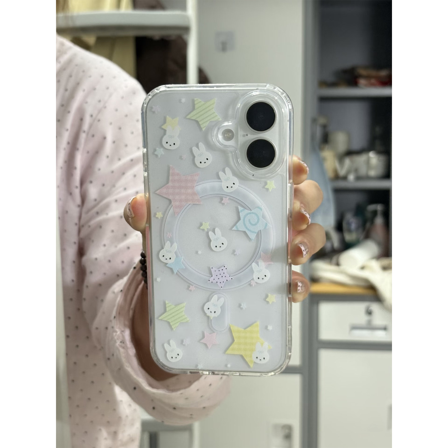 格子星星米菲兔适用于苹果17Promax磁吸手机壳iphone16Pro男女款14透明保护套12mini硅胶软7/8plus防摔17air